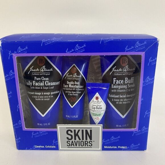 NIB Jack Black Skin Saviors Men Skin Care Cleanser Exfoliate Moisturize Balm 4pc - Picture 1 of 8